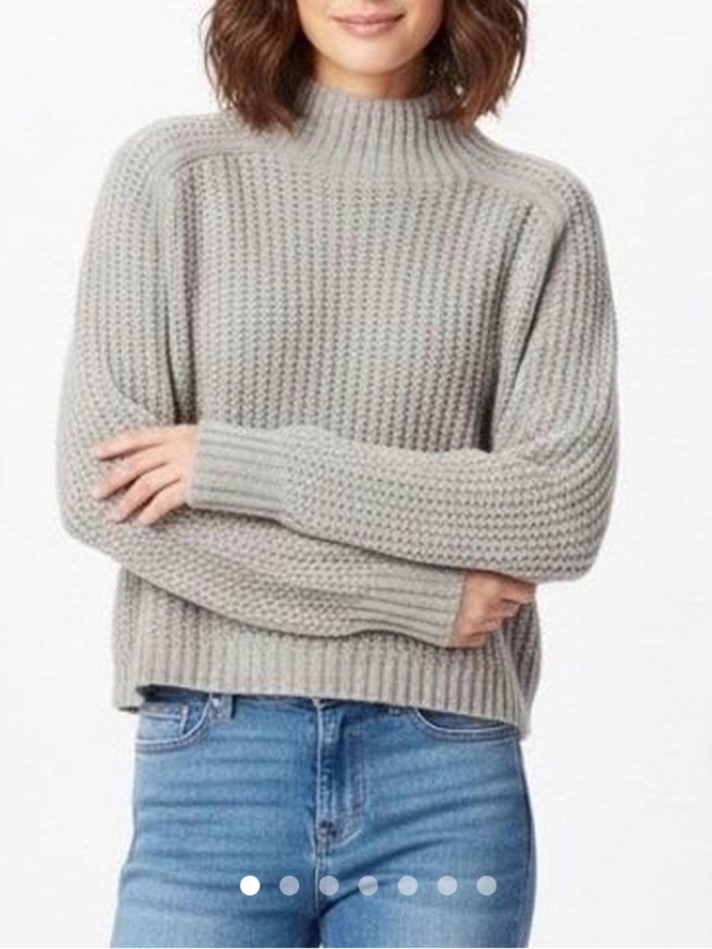 Madewell grey cropped Cozy Women's High-Neck Knit Sweater - Light Gray sz l nwt